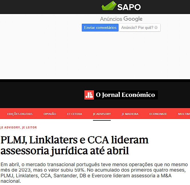 PLMJ, Linklaters e CCA lideram assessoria jurdica at abril